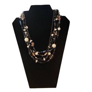 Lia Sophia Vixen Mother of Pearl, Crystal, Glass, Faux Pearl Multilayer Necklace